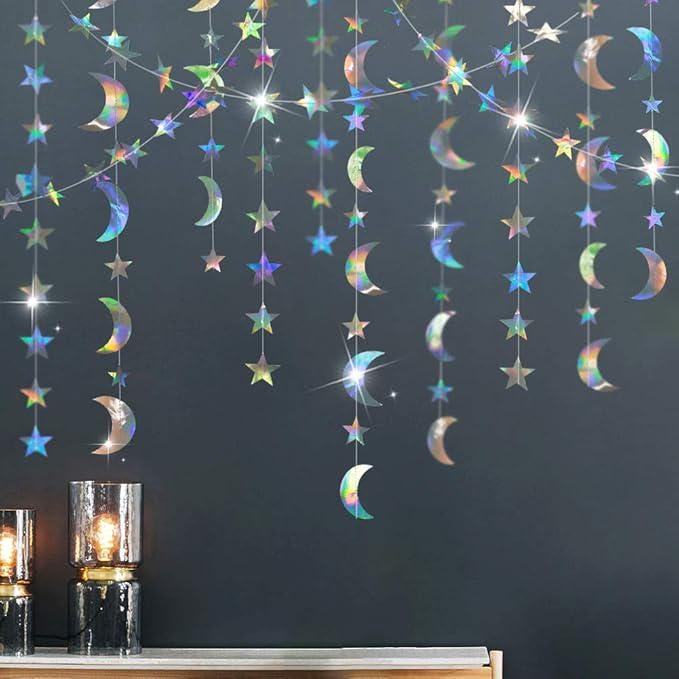 Moon Star Garlands Iridescent Party Decorations Hanging Celestial Streamers