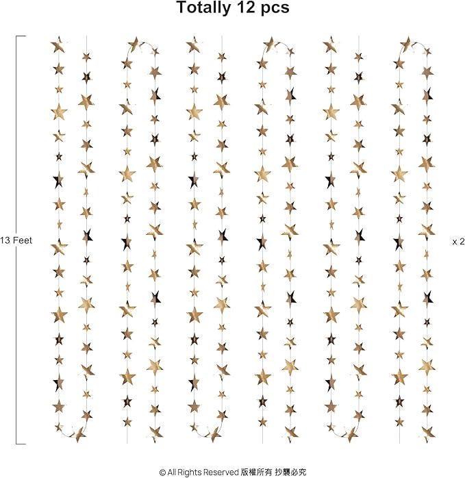 157ft Champagne Gold Star Garlands Hanging Star Decorations Streamer Banner