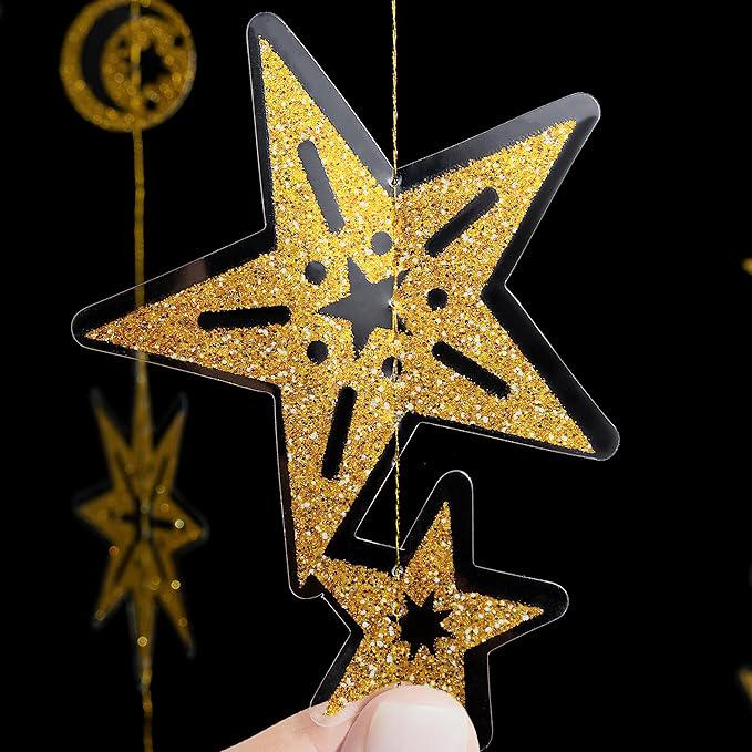 Glitter Gold Star Garlands Celestial Streamer Hanging Stars Moon Party Decorations