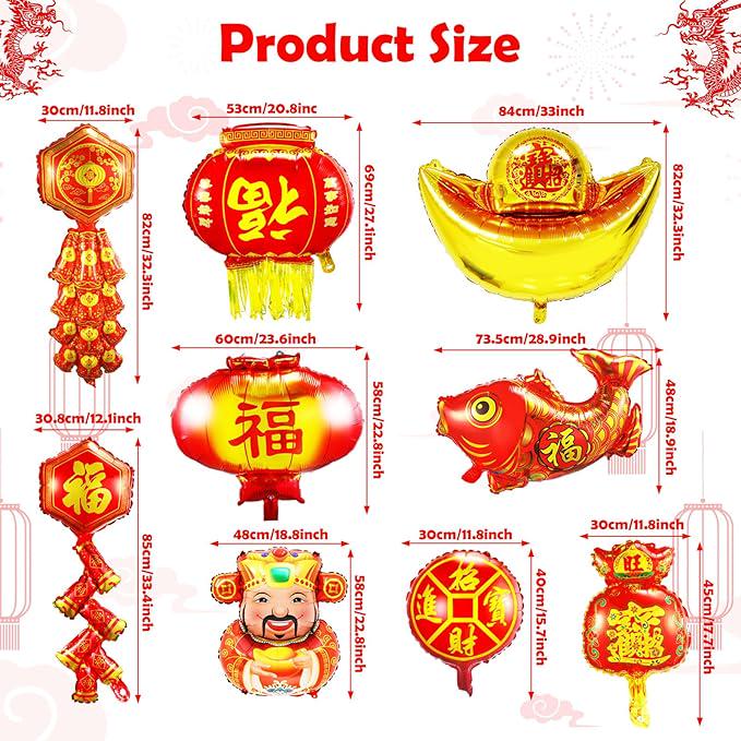 10pcs Chinese New Year Being Rich Foil Balloons 2026 Lucky Spring Festival Decor
