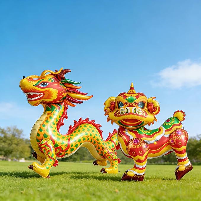 2026 Chinese Vietnamese New Year Foil Balloons Dragon Lion Zodiac Horse Party Decor