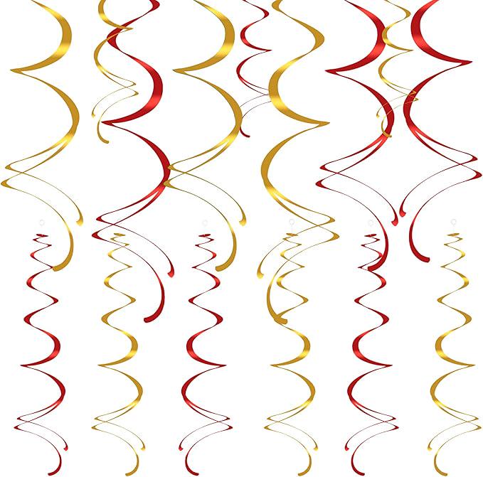 Gold & Red Foil Swirl Decorations, Party Streamers (Set of 28)
