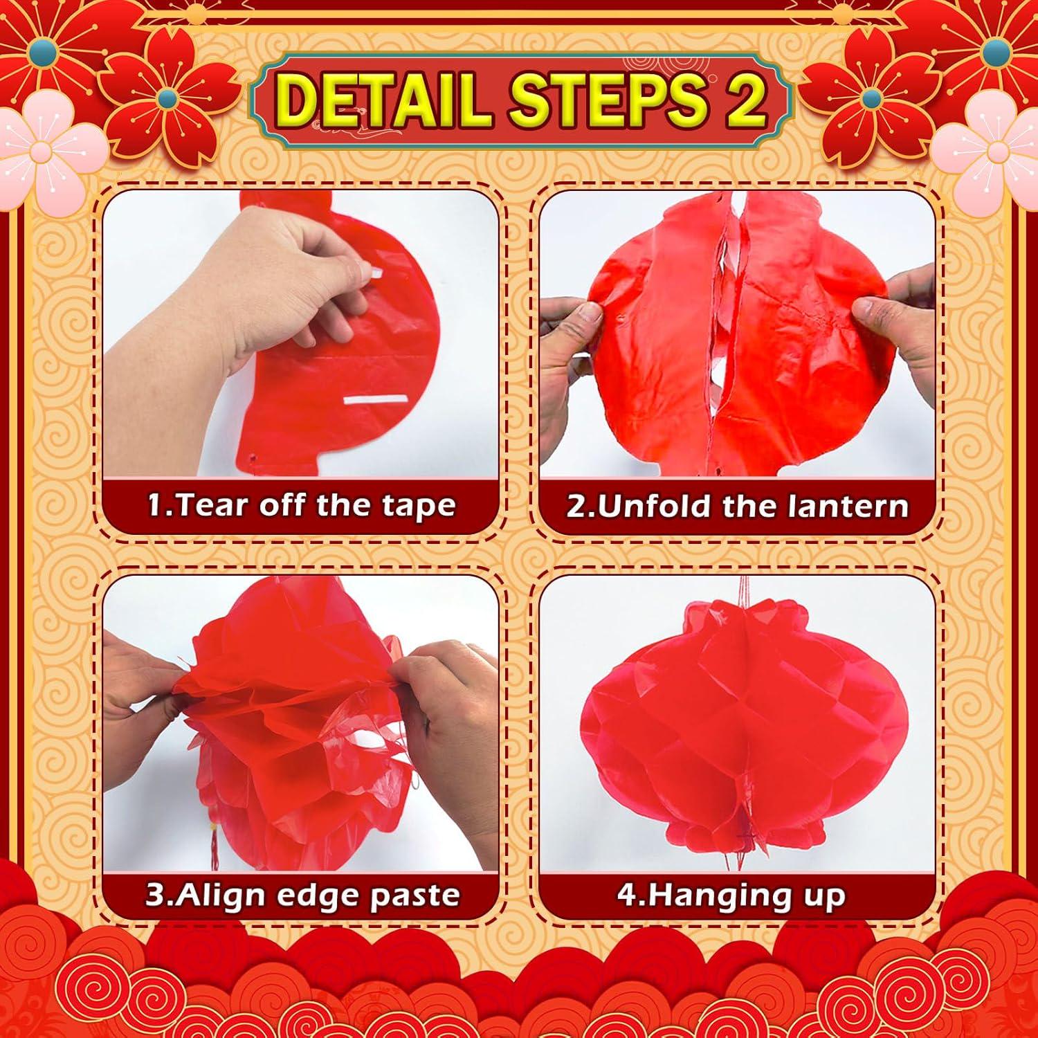 26-Piece Japanese & Chinese Lantern Set: Cherry Blossom, Red Party Decor