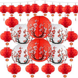 26-Piece Japanese & Chinese Lantern Set: Cherry Blossom, Red Party Decor