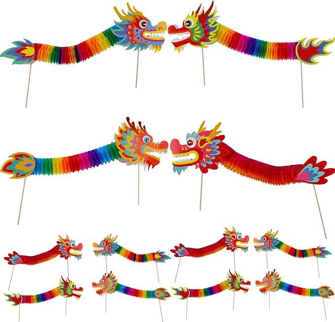 12 PCS Chinese Paper Dragon 3D DIY Decorations Chinese New Year Party Supplies