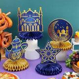 12 PCS Ramadan Mubarak Decorations Eid Honeycomb Centerpieces Blue Gold Moon Star Table Decor