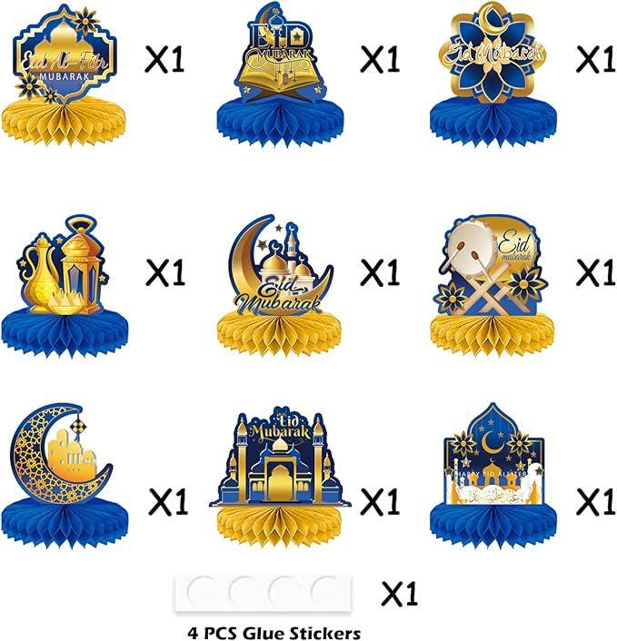 9 PCS Ramadan Table Decorations Eid Mubarak Centerpieces Table Decor for Home Office