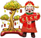 2Pcs Chinese New Year Balloons 2026 Gold Money Tree God of Wealth Party Decor