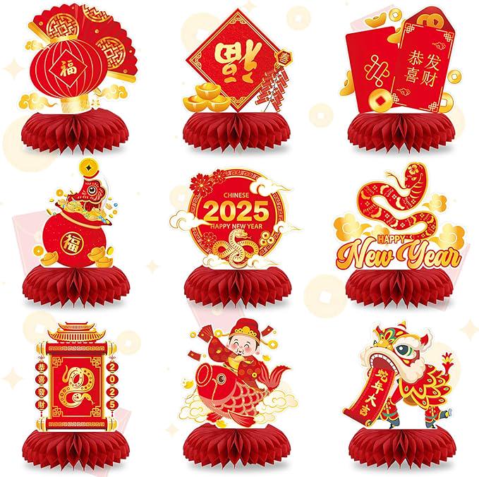 2025 Chinese New Year Honeycomb Centerpieces, Snake, Set of 9