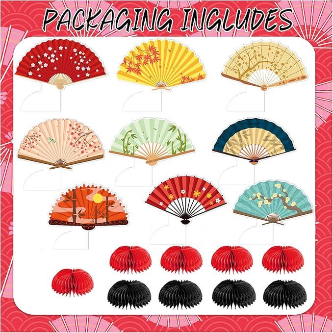 9 PCS Folding Fans Honeycomb Centerpieces Birthday Table Decorations Party Supplies