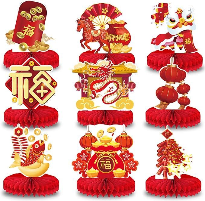 2026 Chinese New Year Table Honeycomb Centerpieces Red Horse FU Sign Party Decor