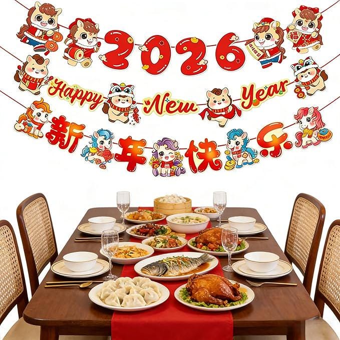 2026 Chinese New Year Bunting: Year of the Horse Party Decorations (4PCS)
