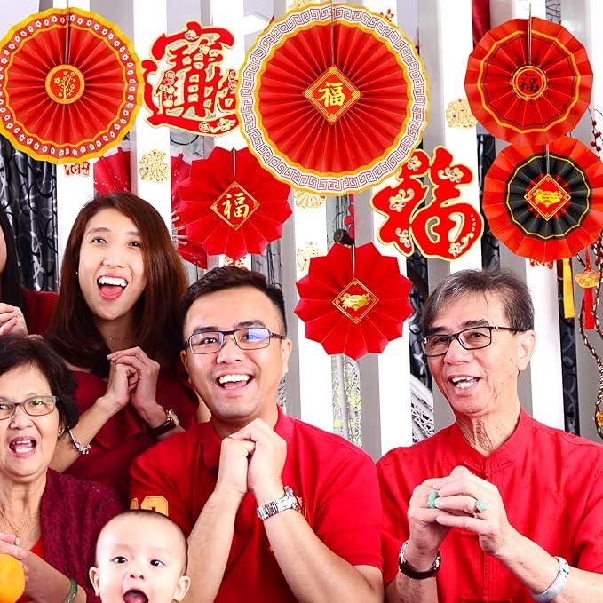 20 Pcs Chinese New Year Party Decorations Red Lanterns Fans Banner 2026 Horse
