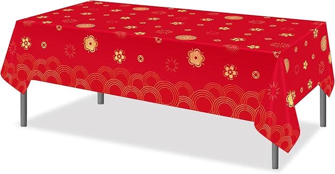 1 Pack Chinese New Year Plastic Tablecloth 54x87 Inch Rectangular Party Table Cover