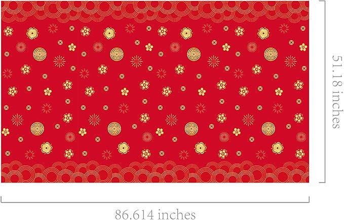 1 Pack Chinese New Year Plastic Tablecloth 54x87 Inch Rectangular Party Table Cover