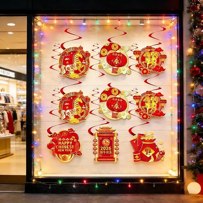 2026 Chinese New Year Hanging Swirls Decorations Kit 24pcs Zodiac Horse Party Supplies