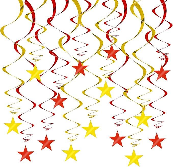 Red Gold Star Hanging Swirls 15pcs Ceiling Decorations 2026 Party Spring Festival