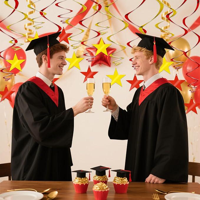 Red Gold Star Hanging Swirls 15pcs Ceiling Decorations 2026 Party Spring Festival