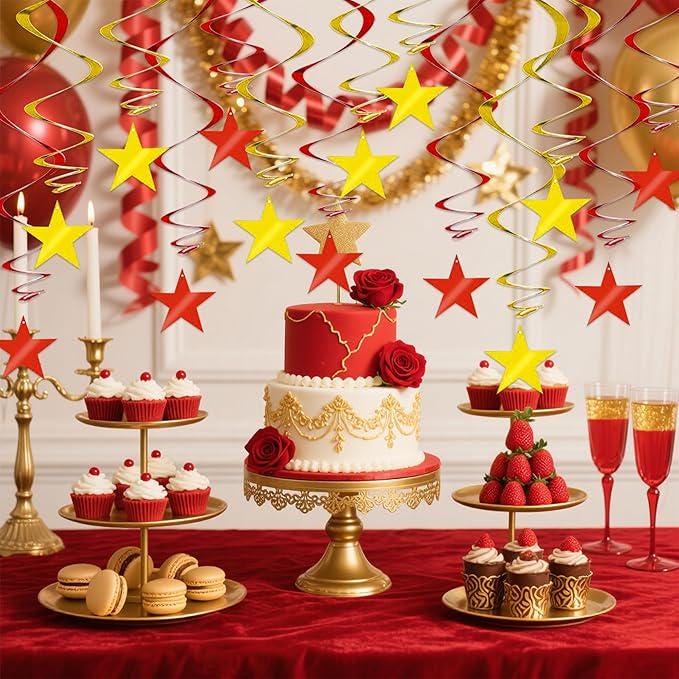 Red Gold Star Hanging Swirls 15pcs Ceiling Decorations 2026 Party Spring Festival