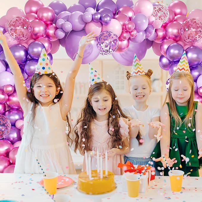 160 PCS Pink Purple Balloon Garland Arch Kit Metallic Confetti Heart Balloons