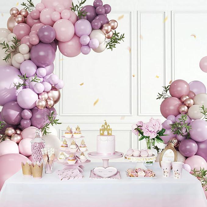 124 PCS Dusty Purple Balloon Arch Kit Pink Lavender Lilac Gold White Party Decor