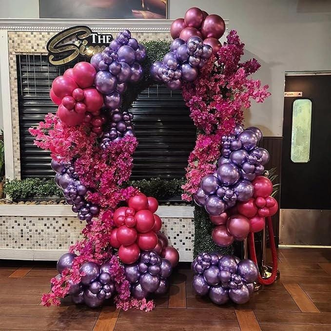123 PCS Metallic Purple Balloons Arch Kit Multi Size Chrome Party Decorations
