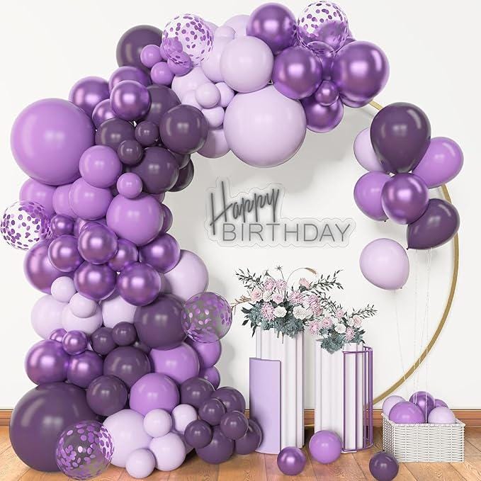 156 PCS Purple Balloon Garland Arch Kit Lavender Metallic Confetti Party Decorations