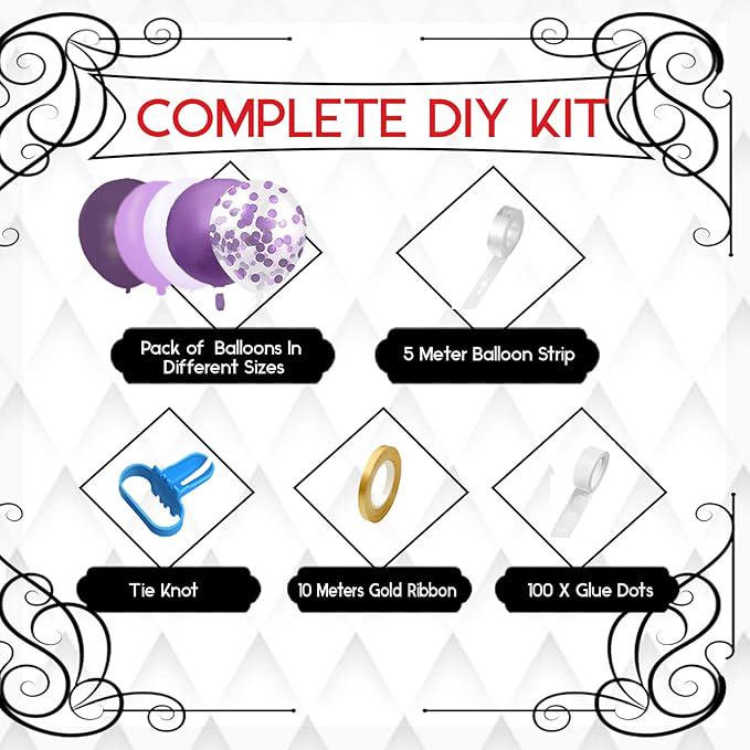 156 PCS Purple Balloon Garland Arch Kit Lavender Metallic Confetti Party Decorations
