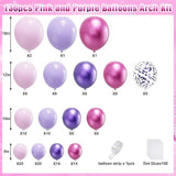 136 PCS Pink Purple Balloon Garland Arch Kit Multi Size Party Decorations