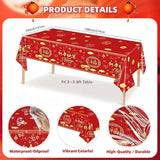 2026 Lunar New Year Horse Red Gold Plastic Tablecloth Lantern Cloud 3 Pack