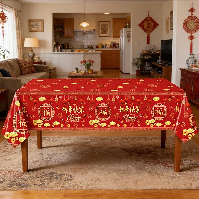 2026 Lunar New Year Horse Red Gold Plastic Tablecloth Lantern Cloud 3 Pack