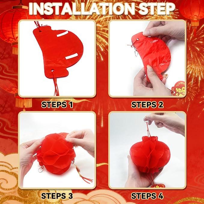 2026 Chinese New Year Porch Decor Set: Fu Sign, Red Lanterns, Horse Design