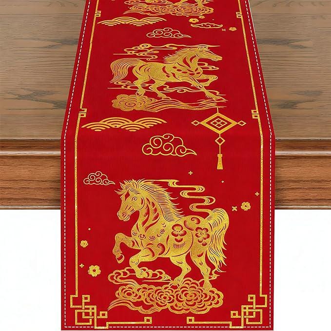 2026 Lunar New Year Table Runner Year of The Horse Spring Festival Decor 13x47 Inch