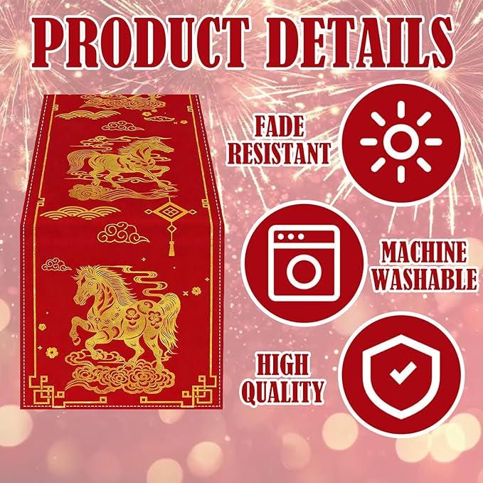 2026 Lunar New Year Table Runner Year of The Horse Spring Festival Decor 13x47 Inch