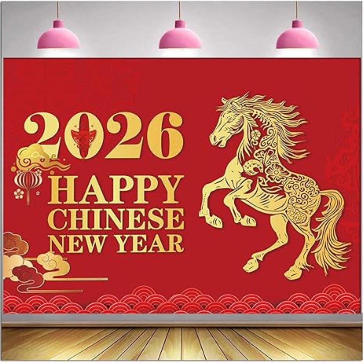 2026 Chinese New Year Photography Backdrop Lucky Cloud Year of The Horse 8x6 Ft