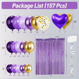 157 Pcs Purple Gold Balloon Garland Arch Kit with Fringe Curtain Decor