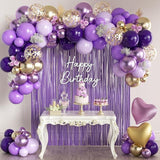 157 Pcs Purple Gold Balloon Garland Arch Kit with Fringe Curtain Decor