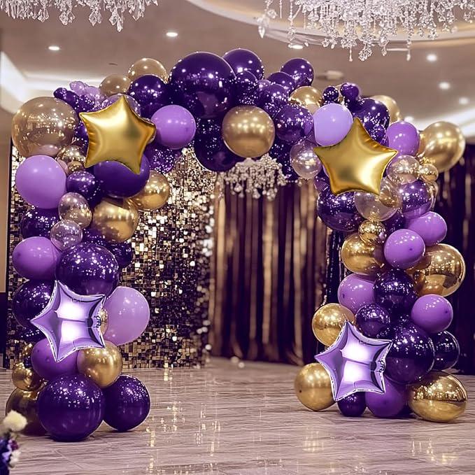160 Pcs Dusty Purple Gold Balloon Garland Arch Kit with Star Balloons