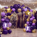 160 Pcs Dusty Purple Gold Balloon Garland Arch Kit with Star Balloons