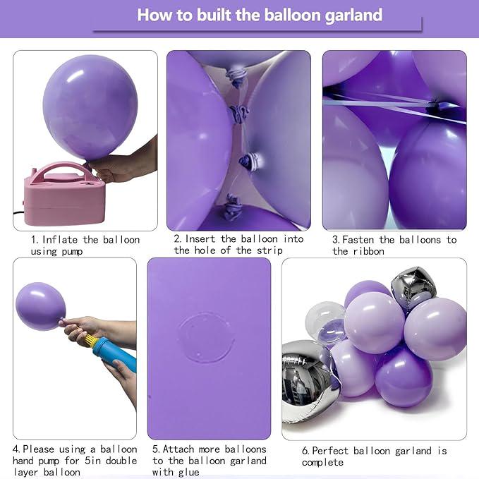 Purple Silver Balloon Arch Garland Kit with Double Stuffed and Bobo Balloons