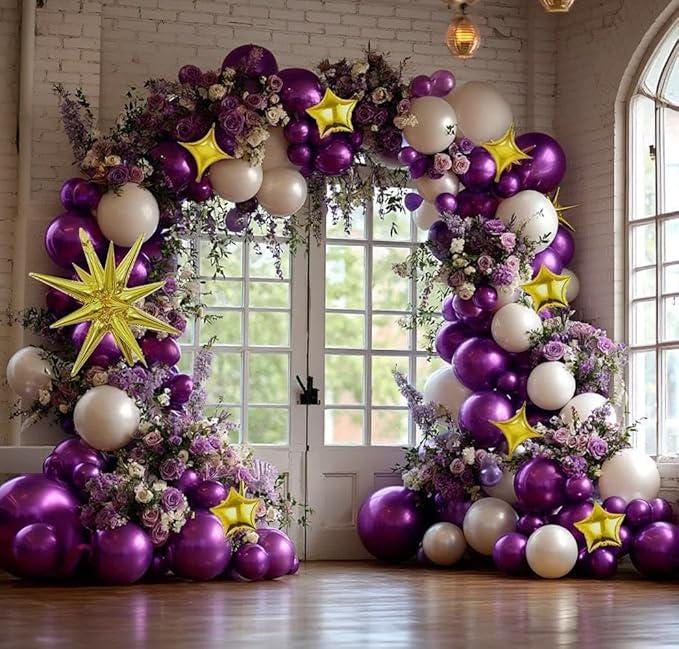 Dark Purple Balloon Arch Garland Kit Double Stuffed Metallic Balloons Decor