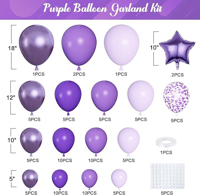 Purple Balloon Arch Garland Kit Dark Light Purple Metallic Confetti Star Balloons