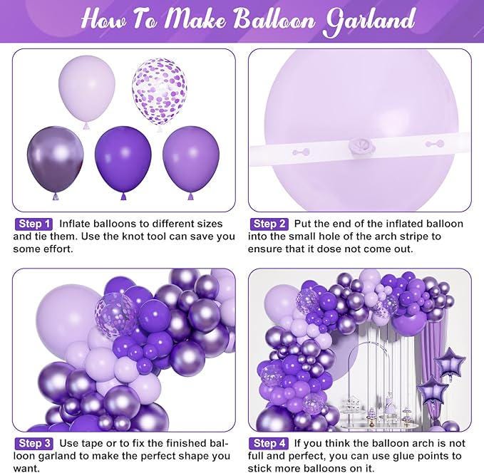 Purple Balloon Arch Garland Kit Dark Light Purple Metallic Confetti Star Balloons