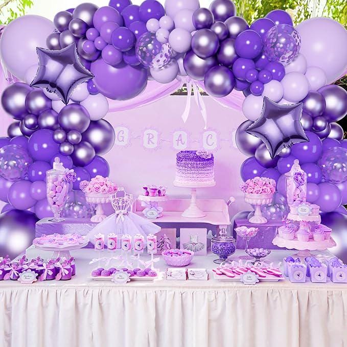 Purple Balloon Arch Garland Kit Dark Light Purple Metallic Confetti Star Balloons