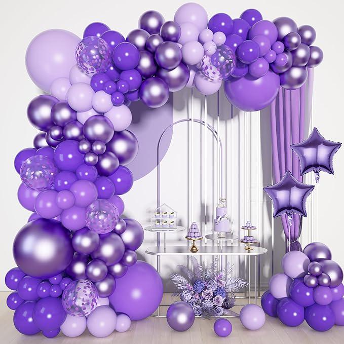 Purple Balloon Arch Garland Kit Dark Light Purple Metallic Confetti Star Balloons