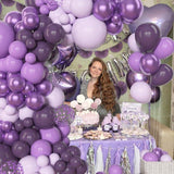 153 Pcs Purple Balloon Garland Arch Kit Lavender Metallic Confetti Balloons