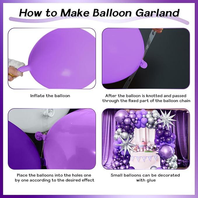 Dark Purple Balloon Arch Kit 110 Pcs Pastel Metallic Garland Party Decorations