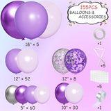 Purple Silver Balloon Garland Arch Kit 155 Pcs Lavender Lilac Confetti Balloons