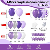 150 Pcs Purple Balloon Garland Arch Kit Lavender Metallic Confetti Silver White Balloons