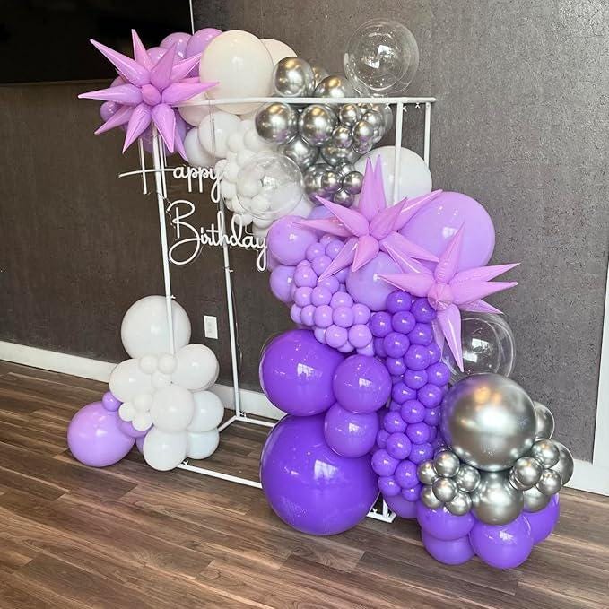 150 Pcs Purple Balloon Garland Arch Kit Lavender Metallic Confetti Silver White Balloons